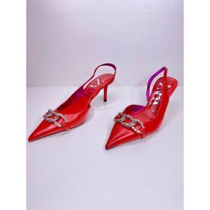 Zara Heels Size 6.5 Women's Slingback Red Jeweled Stunning 100% Leather Pointed